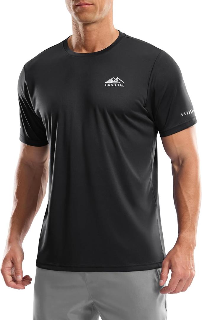 Men's UPF 50+ Sun Protection Dry Fit Workout T-Shirts Rash Guard Swim Shirts Moisture Wicking Tee for Athletic, Beach, Hiking (Black, M)