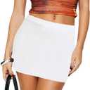 Mini Skort for Women High Waist Stretch White Mini Skirt with Shorts Underneath (L)