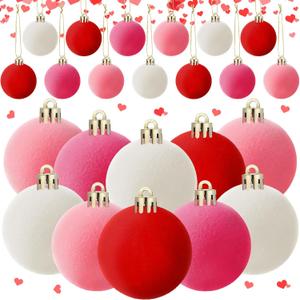 Menkxi 24 Pcs 2 Inch Valentine's Day Hanging Ball Ornament Valentine Velvet Ball Ornament for Tree Pink Red White Decorative Hanging Velvet Plastic Ornaments for Valentine Holiday Party Decor(Sweet Color)