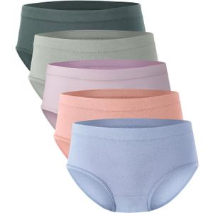 BAMBOO COOL Womens Underwear, Moisture-Wicking Briefs, Soft and Breathable Panties, Mid Waist, 5-Pack (Large)