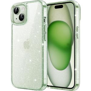 JETech Glitter Case for iPhone 15 6.1-Inch, Bling Sparkle Shockproof Phone Bumper Cover, Cute Sparkly for Women and Girls (Green)