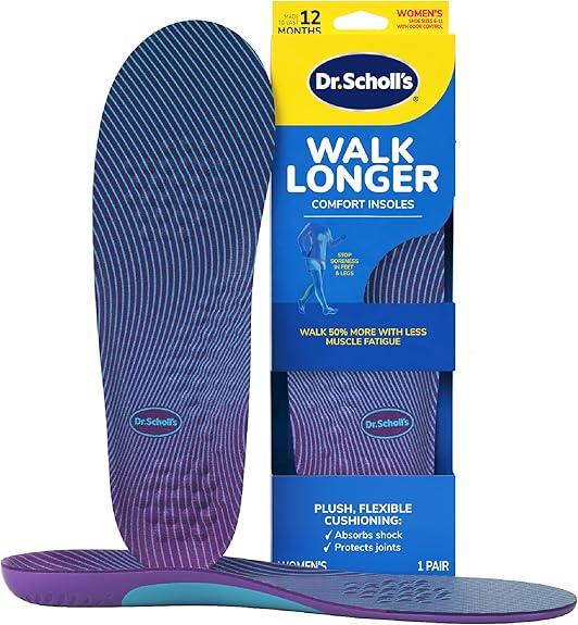 Dr. Scholl's Walk Longer Insoles - Comfortable Plush Foam Cushioning Inserts for Walking, Hiking, and Standing on Feet All-Day with Arch Support - Walk 50% Longer Without Muscle Fatigue