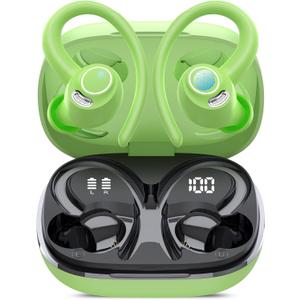 Wireless Earbuds, Bluetooth 5.4 Headphones Sport, Over Ear Buds With ENC Noise Cancelling Mic, 48H, Wireless Earphone With Earhooks, Stereo Deep Bass, IP7 Waterproof ear bud for Workout Running, Green