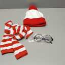 3PCS Halloween Costume Set for Women Red and White Striped Hat Glasses and Knitted Stockings Halloween Cosplay Party Outfit Beanie Cap Thigh High Socks Accessories