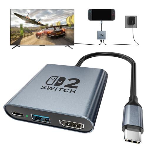 Switch 2 Dock,Portable USB C Docking Station with 4K@120Hz/PD 100W/1000M Ethernet/2 USB 3.0 Port,Aluminum Alloy Travel TV Dock for Switch/Steam Deck/ROG Xbox Ally X/Legion Go 1/2/S