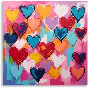 Colorful Heart Graffiti Wall Art Abstract Canvas Paintings Colorful Pictures Modern Abstract Artwork Decor for Office Bedroom Living Room Children's room 24"x24"x 1 Panels