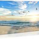 Dimpoli Beach Ocean Canvas Wall Art, Ocean Seagull Birds Blue Natural Scene Artwork Decorations for Home Living Room Decor 48x24 Inches