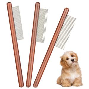 3 pcs Solid Wood Dog CombStainless Steel Teeth Comfort and safety, Removes Tangles and Loose Fur Grooming Comb for Small Medium Pets