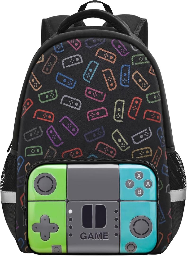School Backpack for Boys,Gamer Backpack for Boys Kids Elementary Middle School Student,17 Video Game Bookbag Travel Back Pack For Boy Kids Teen (Green&teal-backpack Only)