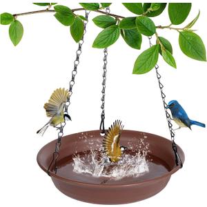 Hanging Bird Bath for Outside, VUWEZ Hanging Birdbath & Bird Feeder for Outdoors, Birds Water Wild Feeders Tray Bowl Accessories for Outdoor, Small Large Birdbaths Bowls for Garden Balcony Decoration (10" (1 pack), Chocolate)