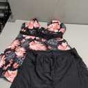 Aleumdr Women Printed Two Piece Tankini Swimsuits Tummy Control Swim Dress High Waisted Boyshort with Pockets Medium