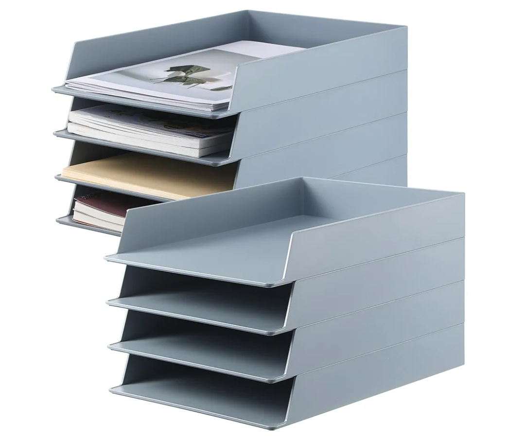 Wenqik 8 Pcs Stackable Paper Trays Rectangular Plastic Desk Holder Desktop Document File Organizer Storage Letter for Office Classroom (Gray)