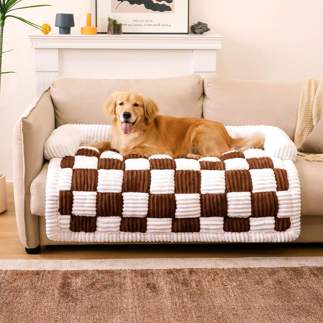 FUNNY FUZZY Pet Couch Covers for Sofa, Dog Couch Bed for Furniture Protector, Pet Bed Mat, Couch Cover for Dogs Washable Non Slip, X-Large, Brown (47.2"L x 37.4"W x 6.3"Th)