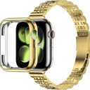 iiteeology Slim Metal Bands Compatible with Apple Watch Band Series 11-1/SE 3-1, Women Thin Stainless Steel Band with Bumper Case for iWatch Band 46mm 45mm 44mm 42mm 41mm 40mm 38mm