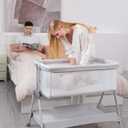 ANGELBLISS Baby Bassinet Bedside Sleeper, Easy Folding Portable Bassinet for Baby with Wheels, Adjustable Height, Included Mattress (Beige)