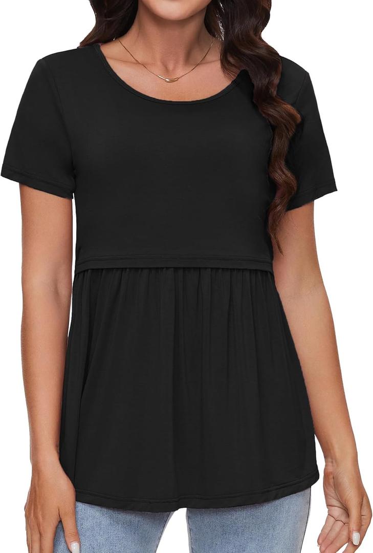Sosolism Women's Maternity Nursing Shirts for Breastfeeding Tops (XX-Large, Black)
