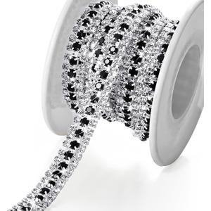 Junkin 3 Rows 6 Yards Crystal Rhinestone Trim Close Chain Bling Diamond Rhinestone Jewelry Chain for Crafts DIY Sewing Clothing Wedding Party Making Decorations Bridal Embellishments (Black and White)