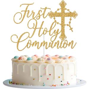 First Holy Communion Cake Topper, God Bless, Baptism Cake Decorations, First Communion Decor, Religious Baptism Christening Baby Shower 1st Birthday Party Decorations Gold Glitter