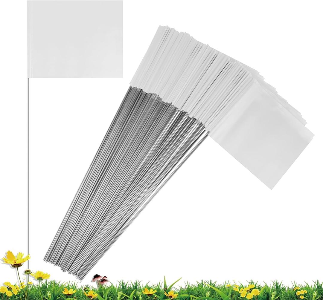 IKAYAS Marking Flags, 100 Pack White PVC Yard Flags for Lawn, Garden, Survey, Irrigation, Landscape, Dog Training, Construction, 4*5*15 Inch