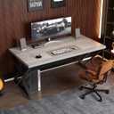 LVB Grey Desk, Industrial Wood Home Office Computer Desk for Bedroom, Farmhouse Metal Wooden Study Work PC Gaming Writing Table, Modern Simple Executive Writing Desk, 47 Inch, Light Gray