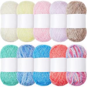 Amylove 10 Skeins Scrubby Yarn for Dishcloths Assorted Colors for Crocheting Polyester Scrubby Assortment Pastel Yarn for Knitting Dishwashing Dishcloths Craft Project (Cream Color)