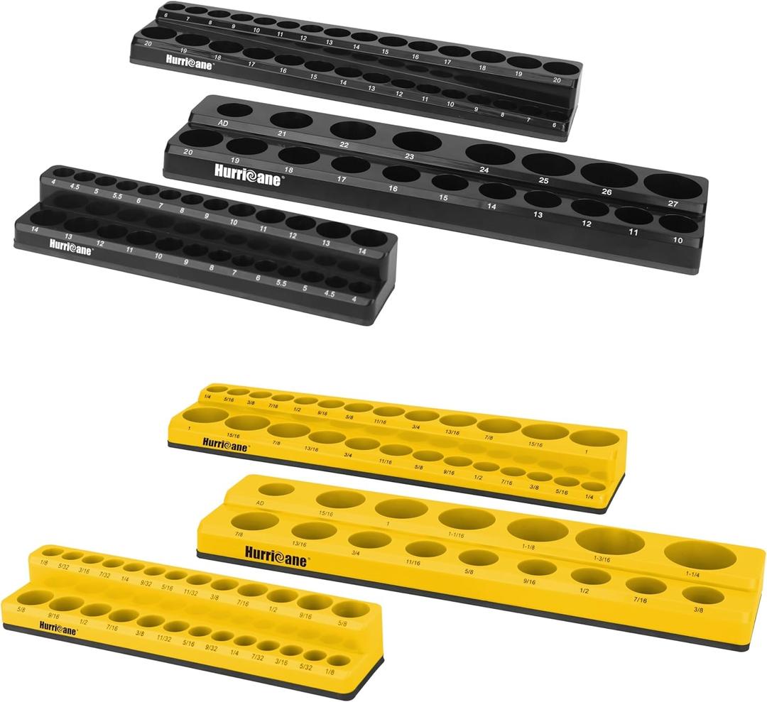 HURRICANE Magnetic Socket Organizer Set, 6 Piece Socket Holder Set Includes 1/4", 3/8", 1/2" Drive Metric SAE Socket Trays