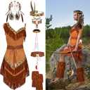 Toulite 7 Pcs Halloween Native Costume Indian Costume Maiden Women Costume American Dress Outfit for Women (X-Large)