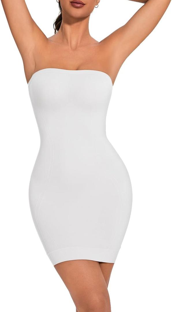 Strapless Shapewear for Women Full Slip shapewear dress Tummy Control slip for women under dress (X-Large, #1 White)