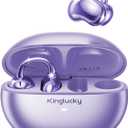Kinglucky Upgraded Clip-On Earbuds Comfortable fit & Crystal-clear Sound, 40H Playtime Open Ear Buds Bluetooth 6.0 Wireless Headphones for Women Ideal for Small Ears, Sports & Workouts, Glasses Purple