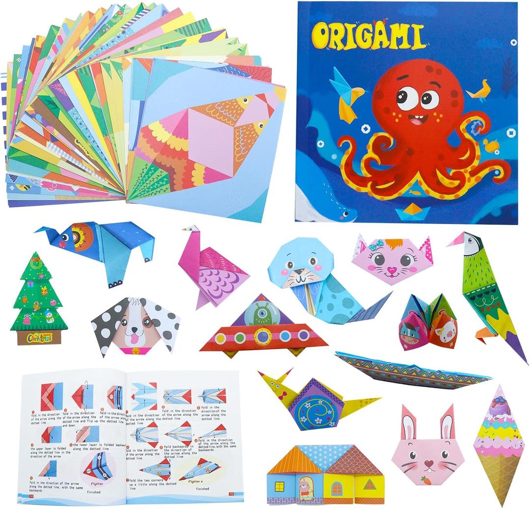 Origami Kit for All Ages 3D origami set with Guiding Book,152 Paper with 72 Patterns Double-Sided Colored Thick Origami Paper Suitable for Festival Gifts, Beginners & DIY Crafts