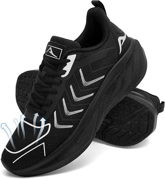 HARENCE Womens Sneakers Tennis Shoes: Comfortable Breathable Non Slip Casual Athletic Walking Shoes for Gym Workout size 44, Black