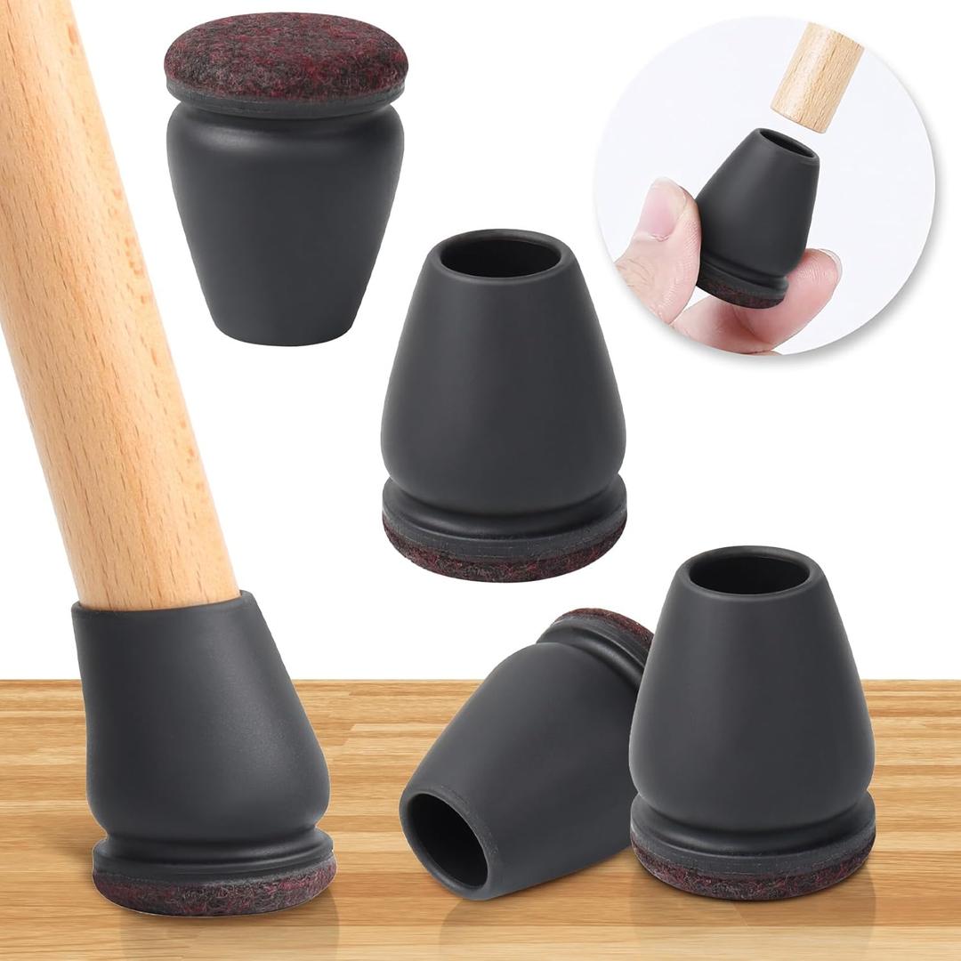 16PCS Extra Small Chair Leg Floor Protectors, Chair Leg Protector for Hardwood Floors, Metal Bar Stool Floor Protectors Chair Leg Caps, Round Felt Furniture Pads Chair Sliders (Black, Fit 0.55"-0.75")