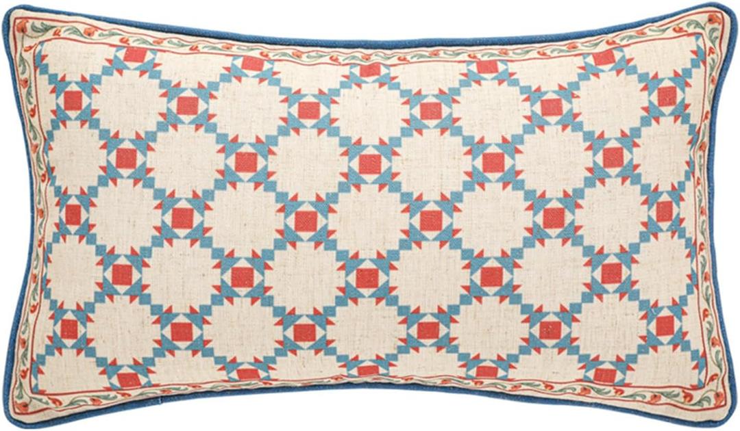 patdrea Designer Throw Pillow Covers,Lumbar Bright Vintage Red Linen with Checkerboard Pattern Pillow Cover,Decorative Rectangle Pillowcases Cushion for Bed Living Room Outdoor,12"x20"