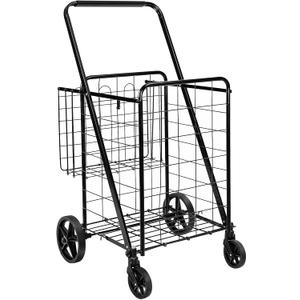 Amazon Basics Foldable Shopping Utility Cart with 360-Degree Wheels, Easy Assembly, Black, X-Large