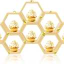 8 Pcs 4.13 Inch Honeycomb Cupcake Stand Cake Farmhouse Hexagon Display Holder Hexagonal Wood Cupcake Stand Floating Table Sign with Wooden Bee for Wedding Baby Shower Birthday Party Table Decorations (Original)