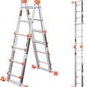 KINGRACK Ladder, A Frame 4 Step Extension Ladder, 11.4 Ft Anti-Slip Multi Position Ladder with Stabilizer Bar, 330 lbs Security Load Telescoping Aluminum Ladders for Stairs Home Outdoor Roof Work
