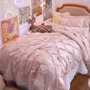 Bedsure Twin Comforter Set Pink for Women - Bed in a Bag Twin Size 5 Pieces, GentleSoft Pintuck Bed Set Gift for Family, Pinch Pleat Pink Comforter with Sheets, Pillowcase & Sham