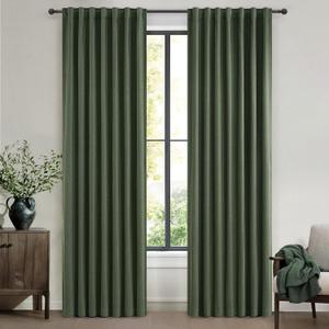 Dark Green Curtains 86 Inches Long, Blackout Spring Curtains for Living Room Cooling Heat Reflective Linen Look Vintage Drapes for Bedroom Back Tab Pleated (Olive,2Panels W50 xL86) (Loden)