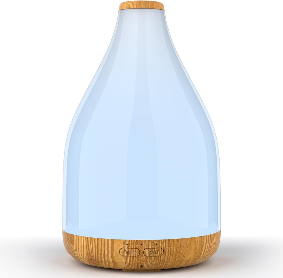 Essential Oil Diffuser for Home, Modern Dcor Aromatherapy Diffusers Large Room Fresh Air Scent, 300ml Ultrasonic Cool Mist Humidifier, 1-3-6H Timer Auto Shut-Off, 7 Color Light (No Remote) (Brown)