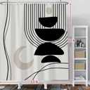 Black Gray Bohemian Shower Curtain for Bathroom Decor Abstract Moon Striped Geometry Pattern Bathroom Curtains 60x72 Inch with Hooks Modern Waterproof Bathroom Shower Decor Accessory Set, 60W x 72H
