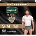 Depend Real Fit Incontinence Underwear for Men, Disposable, Maximum Absorbency, Small/Medium, Grey, 56 Count (2 Packs of 28), Packaging May Vary