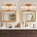 Vintage Bathroom Light Fixtures, 4 Light Gold Bathroom Vanity Light, Matte Antique Brass Finish with Crystal Glass Shade, Wall Sconces Lighting for Bedroom, Living Room, Hallway