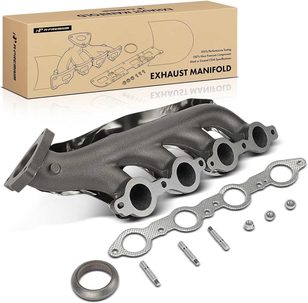 A-Premium Right Exhaust Manifold W/Gasket, Studs & Nuts & Heat Shield Compatible with Chevy, GMC & Cadillac - Silverado 1500 2500 3500, Express, Suburban, Tahoe, Avalanche,Sierra, Escalade & More