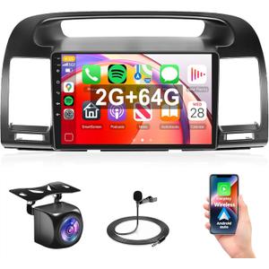 2G+64G Car Radio for Toyota Camry 2000-2006, Rimoody Car Stereo with Android 13 Carplay Android Auto 9 Inch Touch Screen GPS Navigation WiFi Bluetooth FM/RDS HiFi AHD Backup Camera