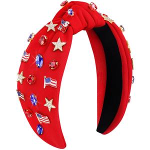 VEKDA 4th of July Headband for Women Patriotic American Flag Knotted Headband, Fourth of July Patriotic Head Band Hair Independence Day Red White and Blue Accessories Red