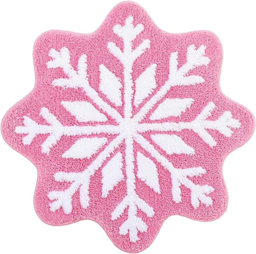 Bath Rugs,26" Absorbent Shaggy Non-Slip Thick Washable Extra Soft Snowflake Pattern Bath Mats,Plush Quick Dry Outdoor Rugs for Living Room Bedroom Kitchen Floor Bathroom Home