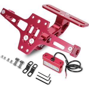 MDPROMCP Universal Motorcycle Fender Eliminator With LED Light CNC Aluminum License Plate Bracket (Red)