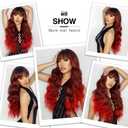 BOGSEA Red Wigs with Bangs Long Wavy Red Wig for Women Ombre Red Wigs with Bangs Synthetic Heat Resistant Fiber Wigs for Daily 26 Inch