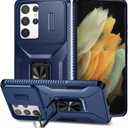 for Galaxy S21 Ultra Case with Sliding Camera Lens Cover,HD Screen Protector,360 Rotating Kickstand,AYMECL Military-Grade Shockproof Protective Cover for Samsung Galaxy S21 Ultra,Blue