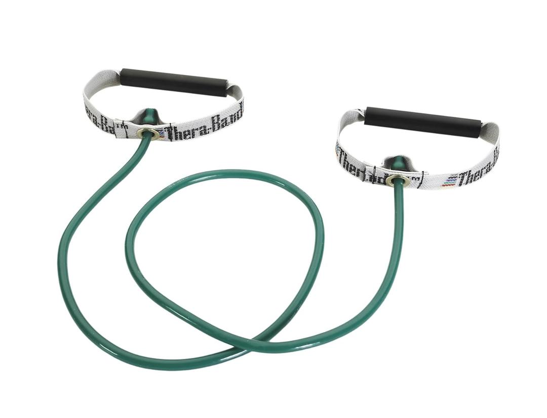 THERABAND Resistance Tubes, Professional Latex Elastic Tubing with Hard Handles For Exercise, Physical Therapy, Lower Pilates, At-Home Workouts, & Rehab, 48 Inch, Green, Heavy, Intermediate Level 1